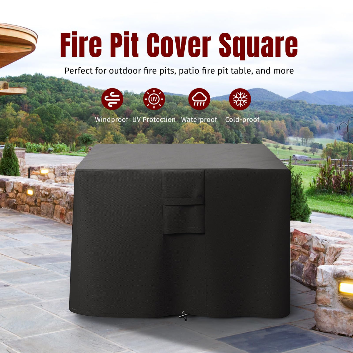 SHINESTAR fire pit cover shows waterproof coating protecting outdoors.