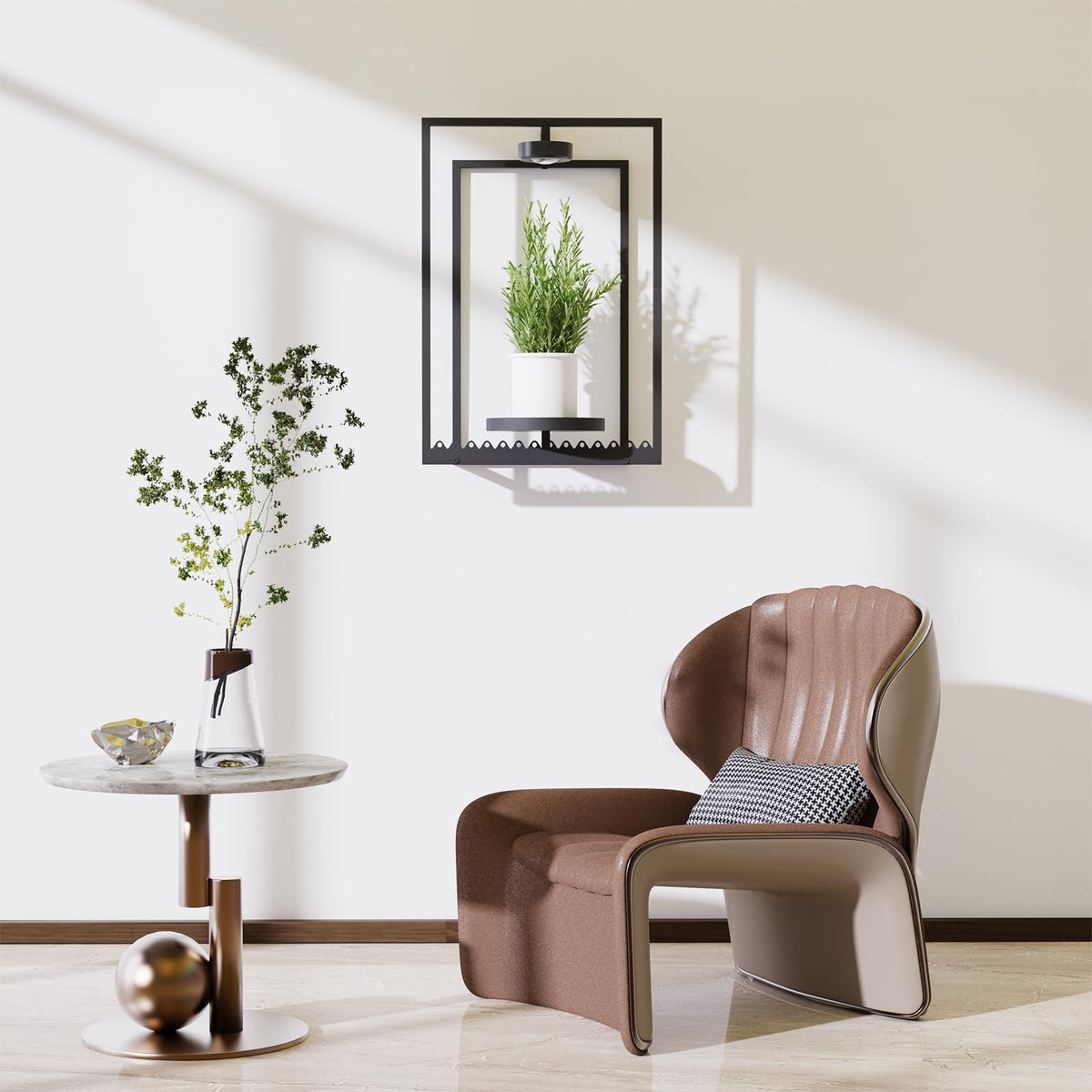 Shineled wall plant holder remote control enabling easy lighting adjustments.