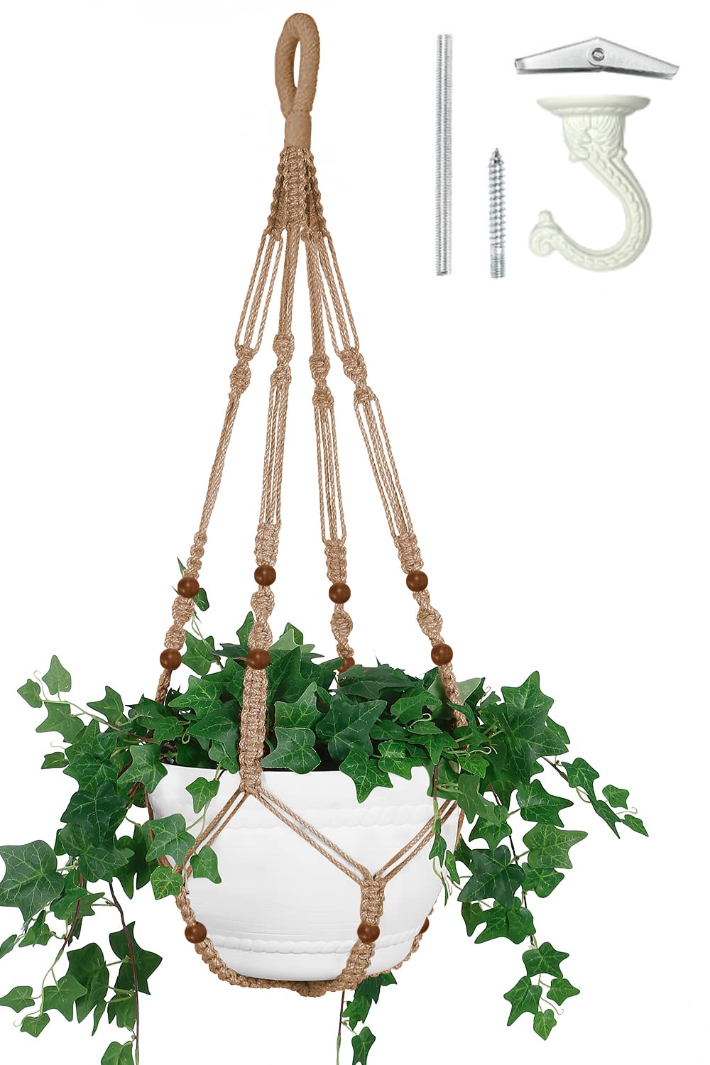 Shineloha 43-inch macrame planter hanger supports 12-inch pots for sturdy indoor display.