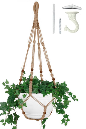 Shineloha 43-inch macrame planter hanger supports 12-inch pots for sturdy indoor display.