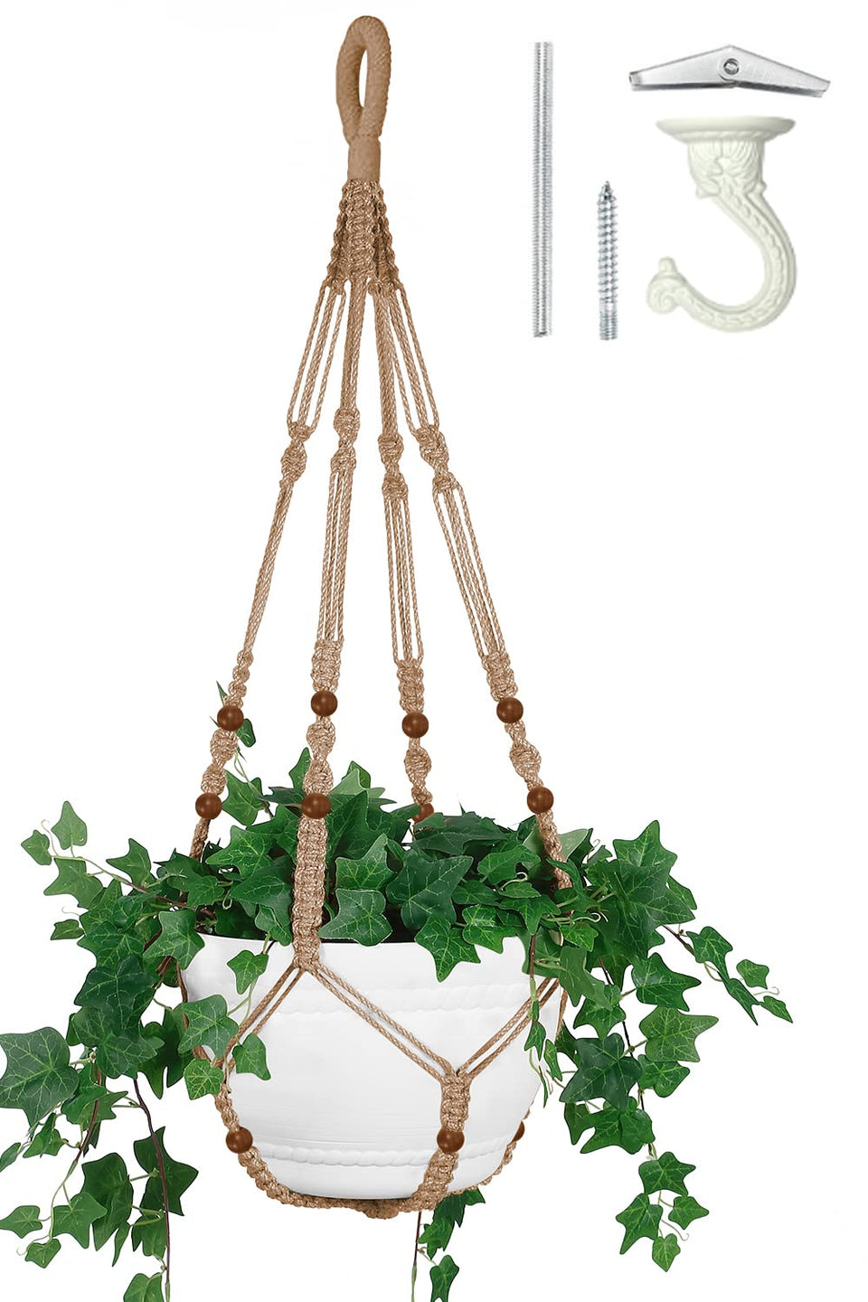 Shineloha 43-inch macrame planter hanger supports 12-inch pots for sturdy indoor display.