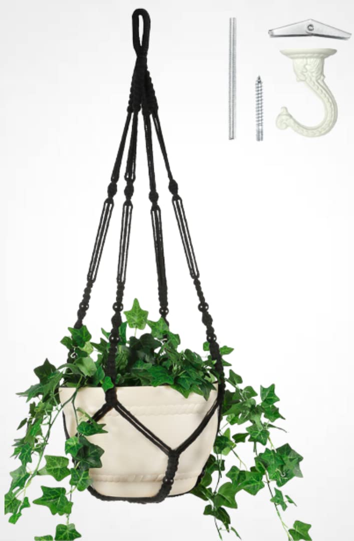 Shineloha 43-inch macrame planter hanger ready for a 12-inch pot.