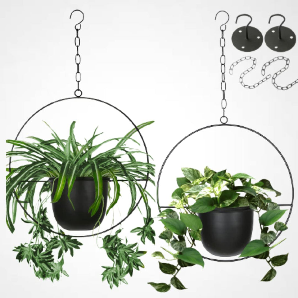 Shineloha hanging planter two-pack with no assembly needed for quick setup.