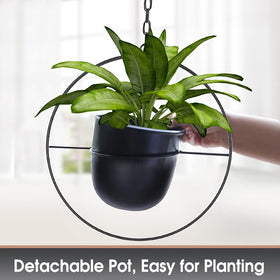 Shineloha hanging planter includes ceiling hook for easy installation.