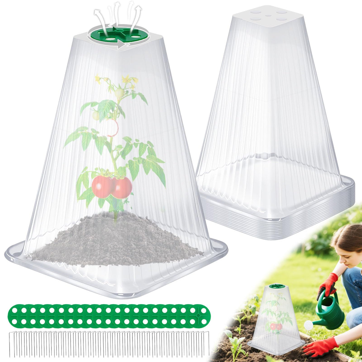 ShineSirius 20-pack garden cloches top view protecting plants with adjustable ventilation