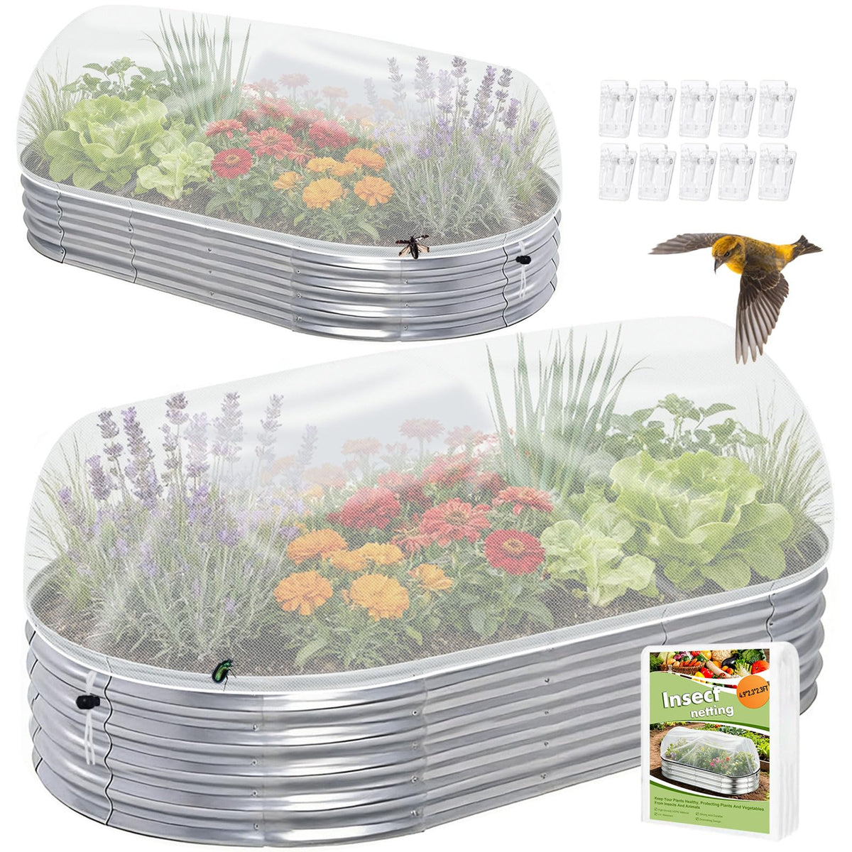 ShineSirius 2-pack raised bed netting protects vegetables on an 8x4x1 ft bed with ultra-fine mesh