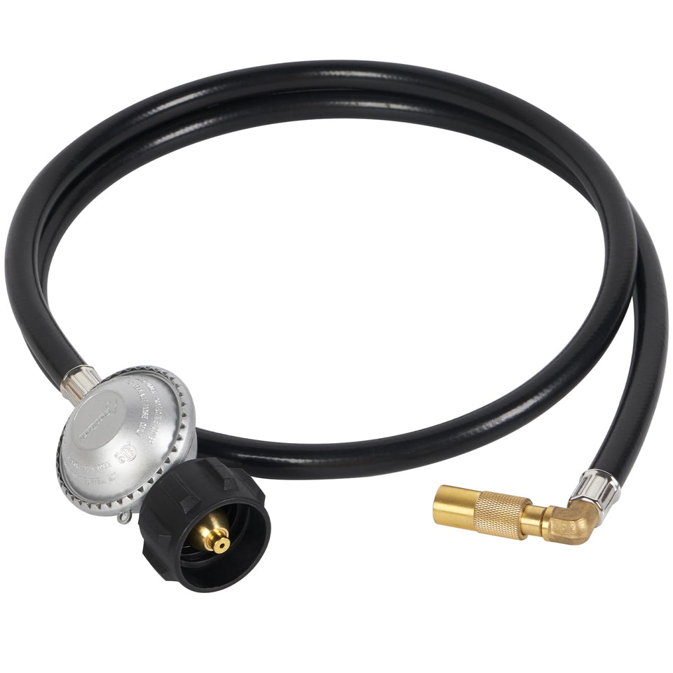 SHINESTAR 5 ft propane regulator hose with elbow connector for Blackstone setup.