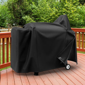 Dirt-repellent surface of SHINESTAR grill cover wipes clean after cooking.