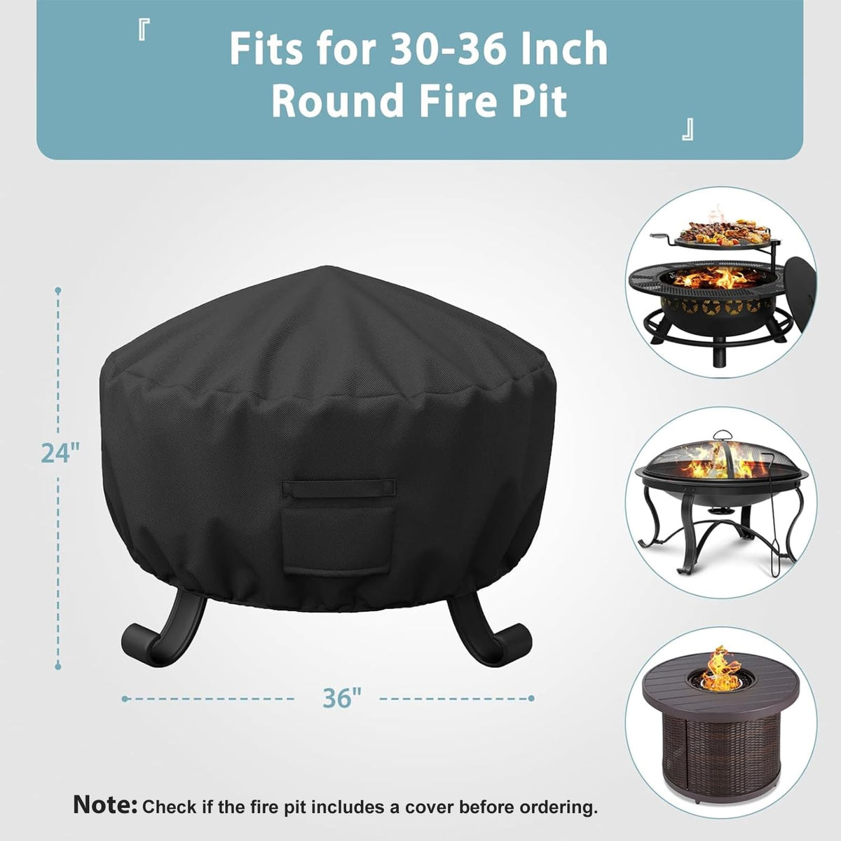 SHINESTAR fire pit cover with drawstring securely anchors in breezes