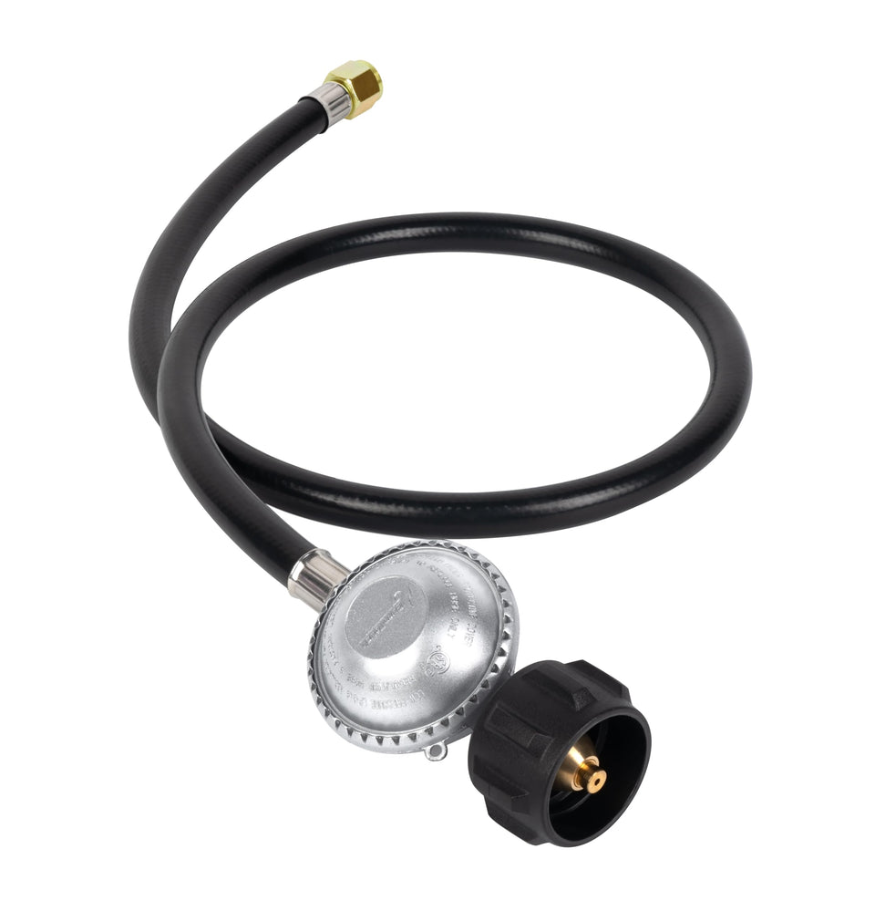 SHINESTAR propane regulator and hose attached to Weber Spirit/Genesis for steady grilling power.