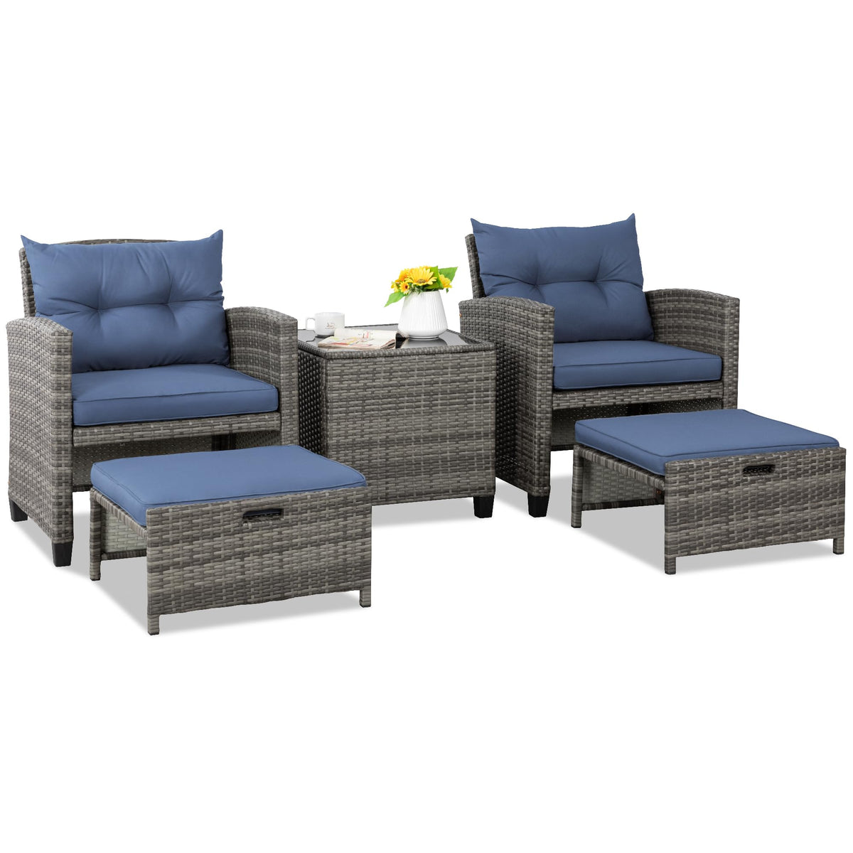 Shintenchi 5-piece navy patio set: full view for outdoor entertaining