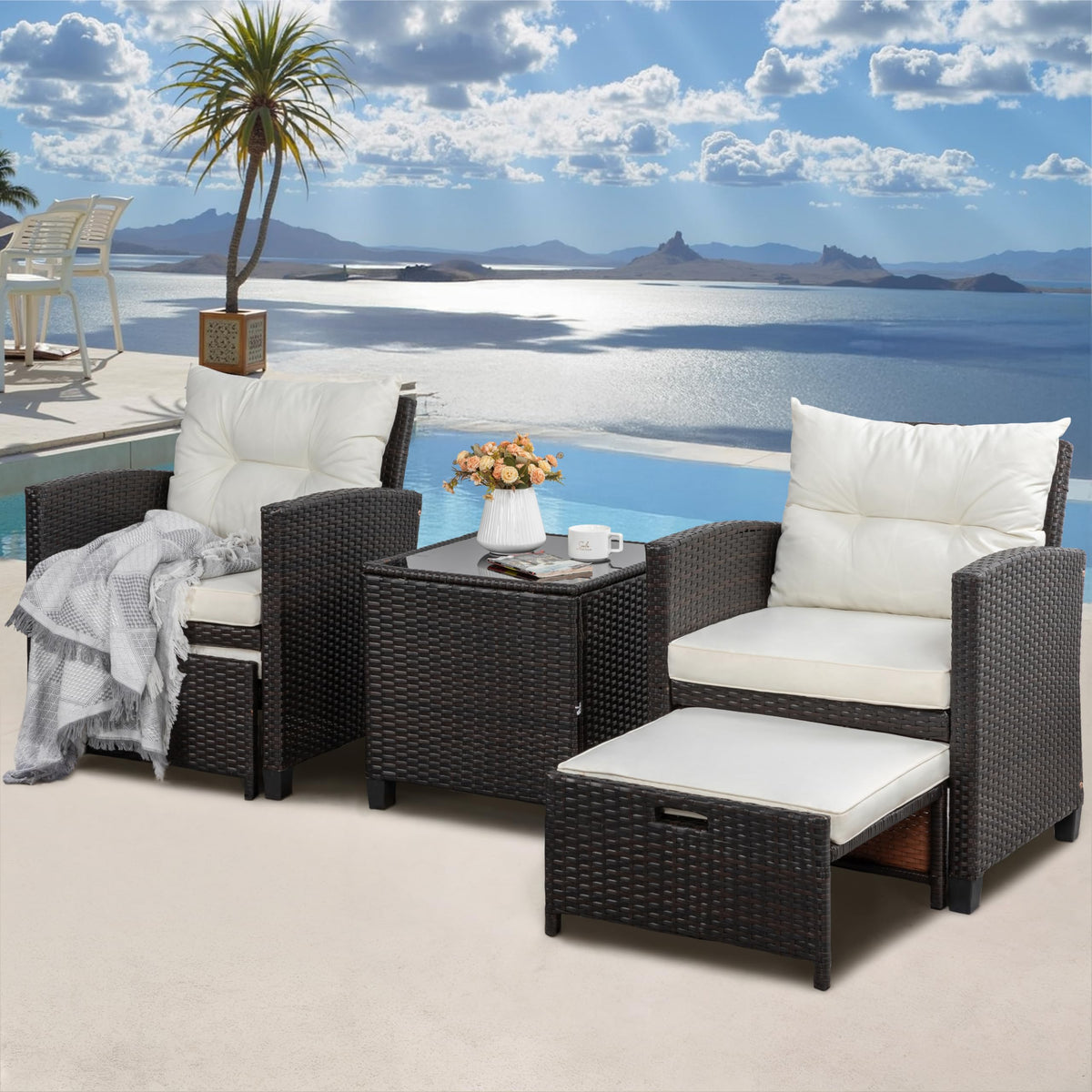 Shintenchi coffee table surface demonstrates convenient entertaining space.