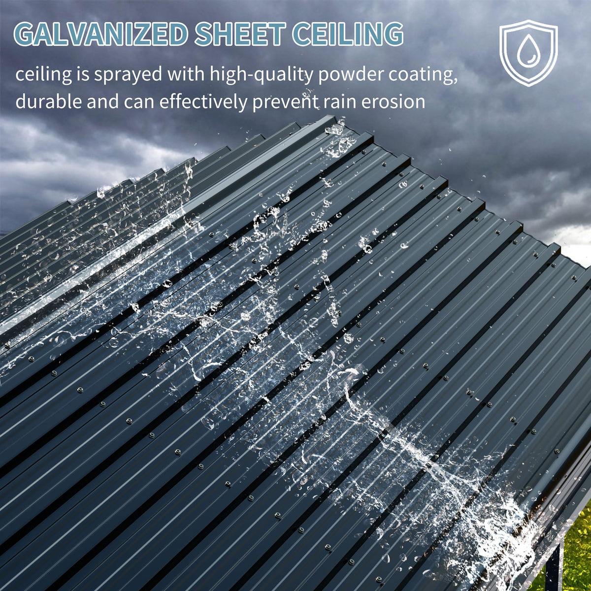 Shintenchi galvanized roof close-up highlights rust protection and sun shielding.