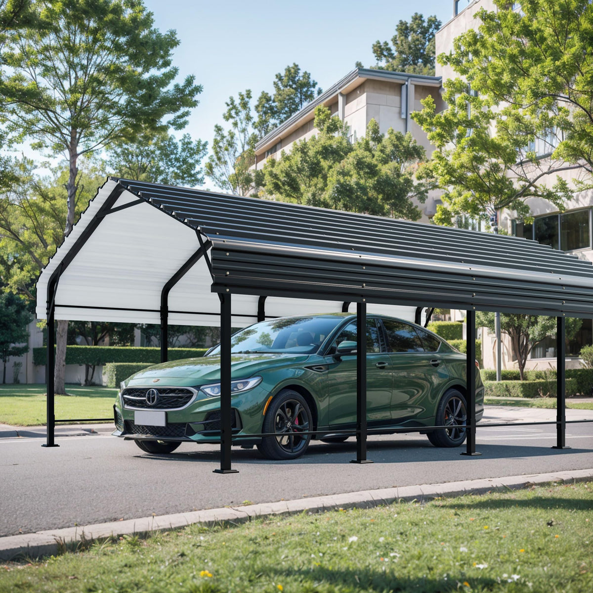 Shintenchi multifunction-use carport demonstrates versatile shelter for vehicles or gear.