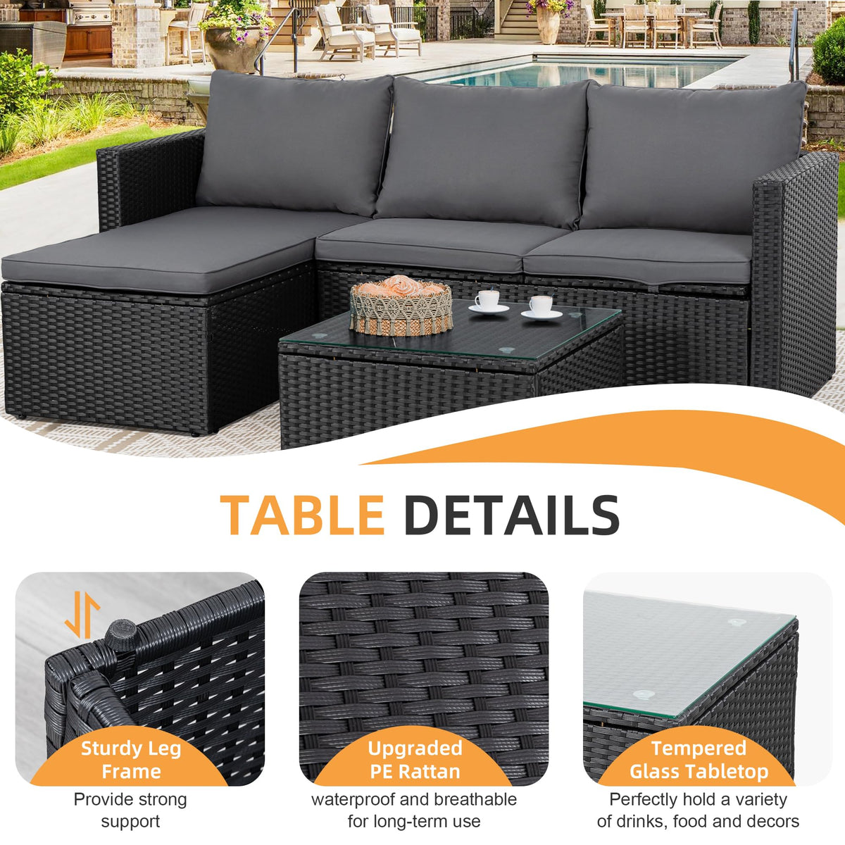 Shintenchi cushions in grey offer versatile, fade-resistant comfort for patios
