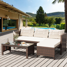 Shintenchi outdoor loveseat with cushions, showcasing sturdy frame for comfortable patio lounging.