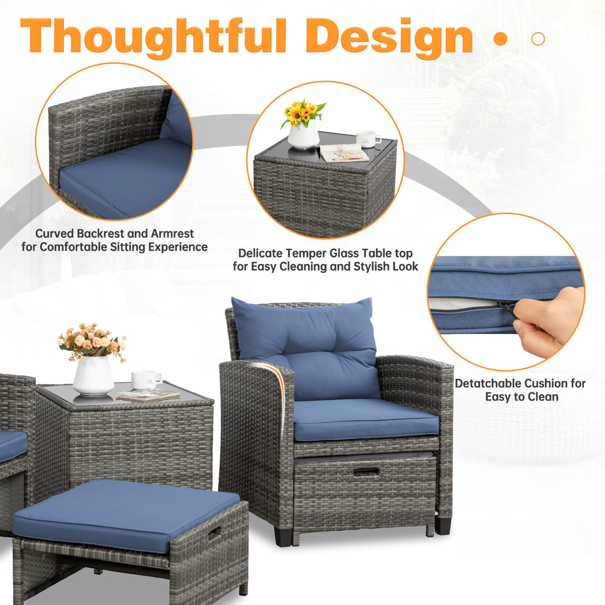 Shintenchi outdoor wicker conversation set with cushions for relaxing evenings