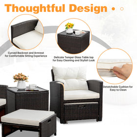 Shintenchi outdoor wicker sofa and ottoman closeup showcases durable comfort.
