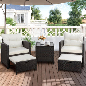 Shintenchi weather-resistant PE rattan texture highlights easy outdoor maintenance.
