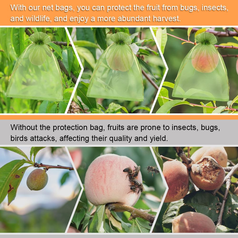 Shintop tight mesh bag deters pests on peaches and tomatoes.