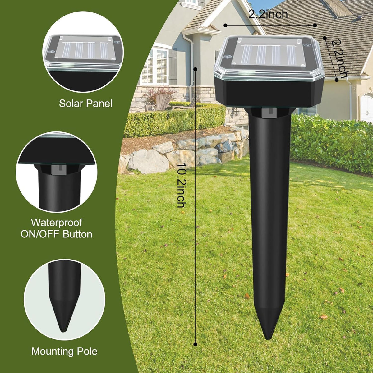 ShinyArt weatherproof outdoor mole deterrent standing in soil