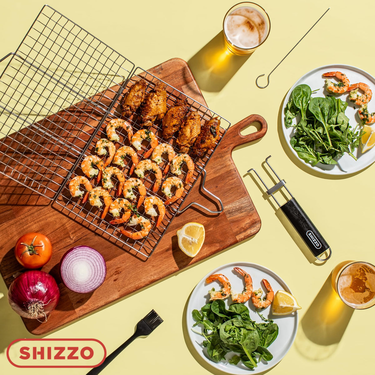 SHIZZO camping-friendly rack supports safer, hands-free flipping.