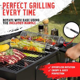 SHIZZO stainless steel cylinder basket for durable outdoor grilling