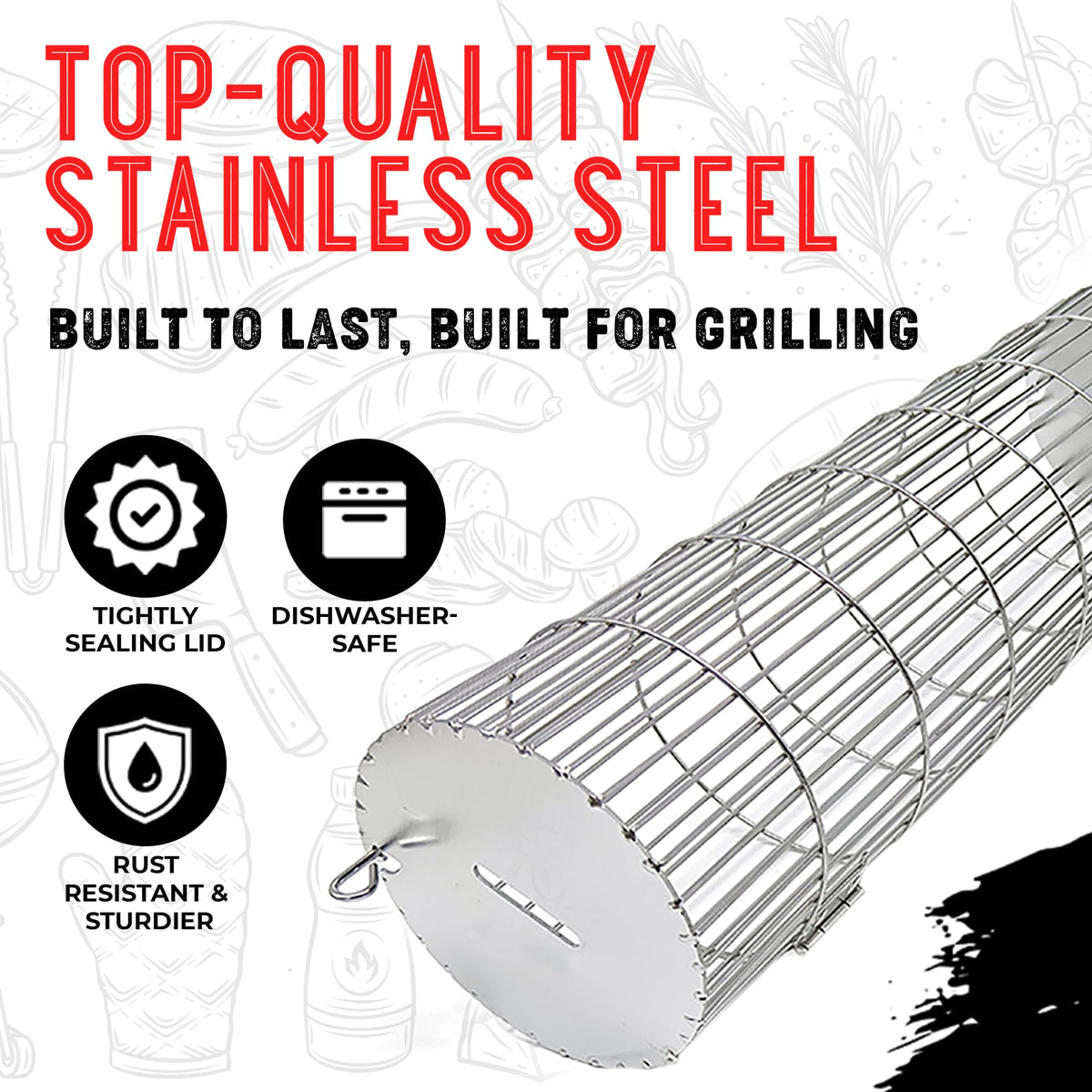SHIZZO rust-resistant stainless steel grill basket for long-lasting use