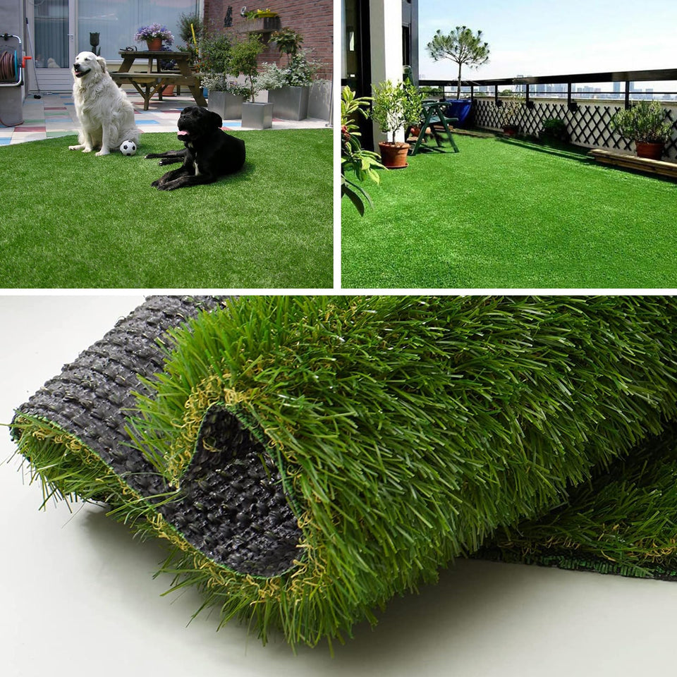 SHNOSU artificial grass on patio with drainage holes for easy cleaning
