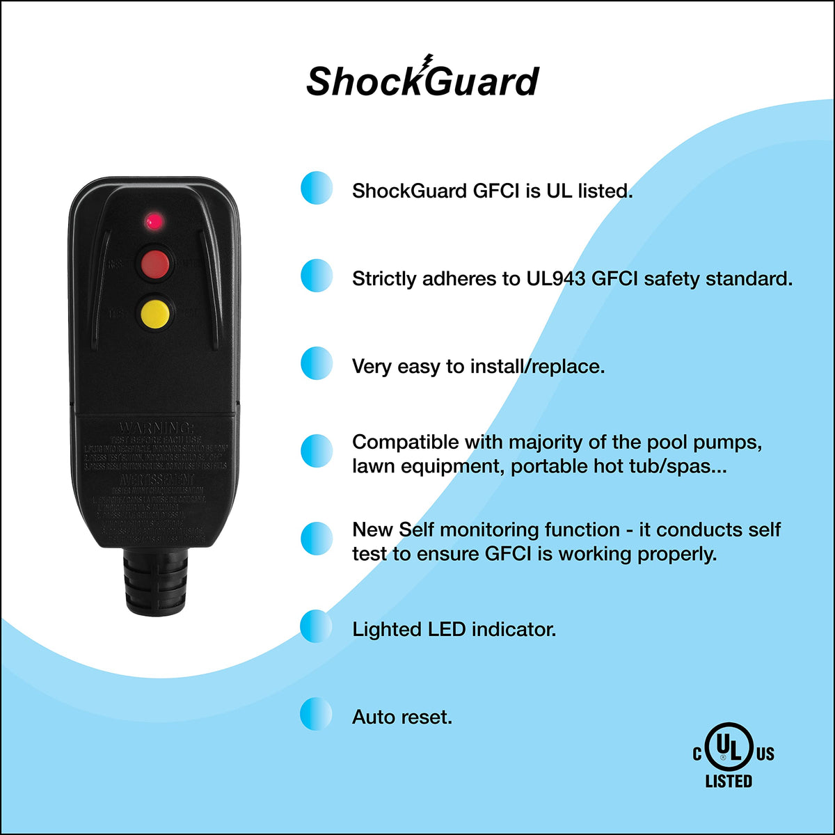 ShockGuard GFCI replacement plug OEM-compatible suits most three-wire grounded devices.