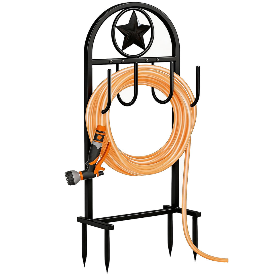 Shomextol garden hose holder with base anchors for stable storage.