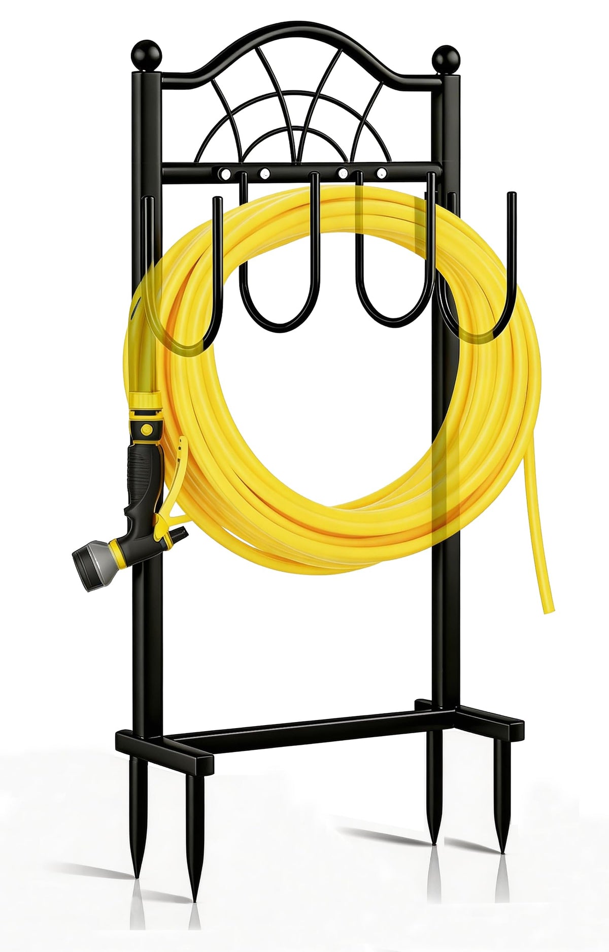 Shomextol garden hose holder with four-prong base keeps hoses steady for reliable outdoor storage.