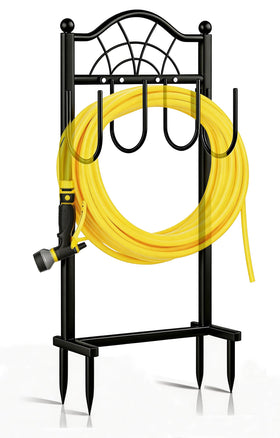 Shomextol garden hose holder with four-prong base keeps hoses steady for reliable outdoor storage.