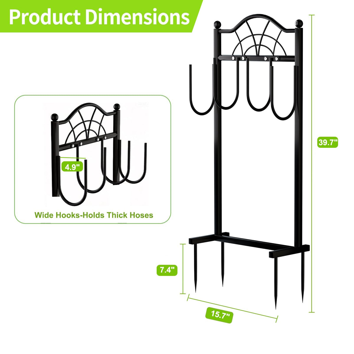 Shomextol hose holder with rectangular dual-tube frame distributes weight evenly for stability.