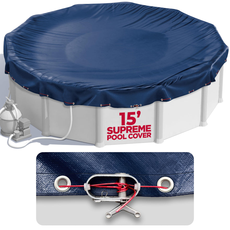 Shop Square 15ft round pool cover exterior view shows sturdy mesh and secure protection.