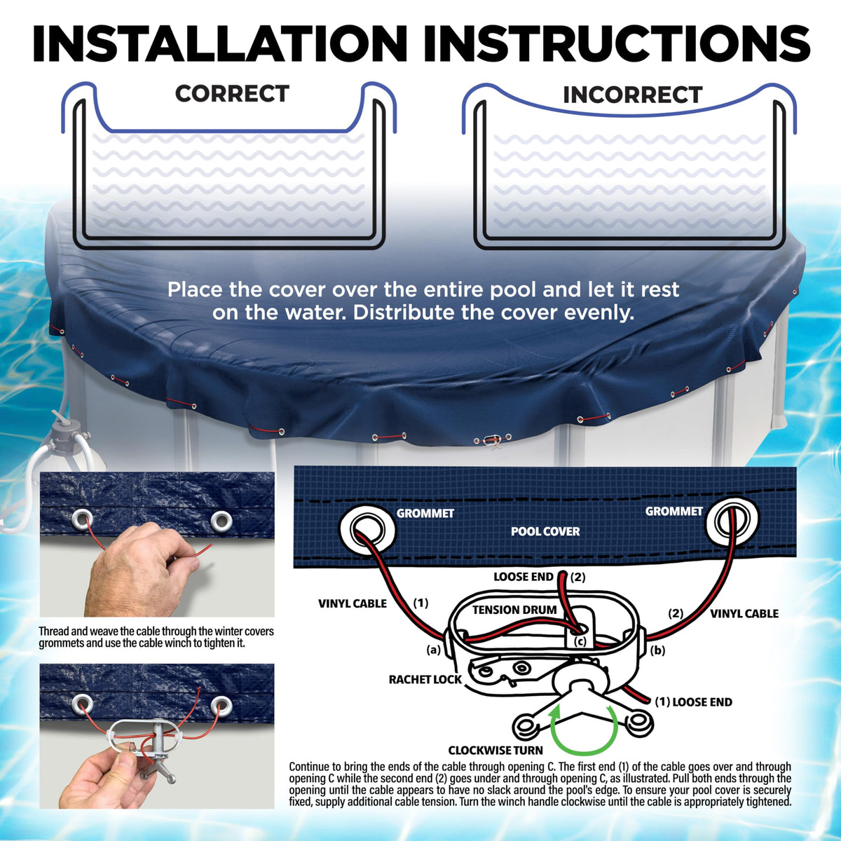 Shop Square 15ft round pool cover edge with grommets demonstrates durable anchoring.