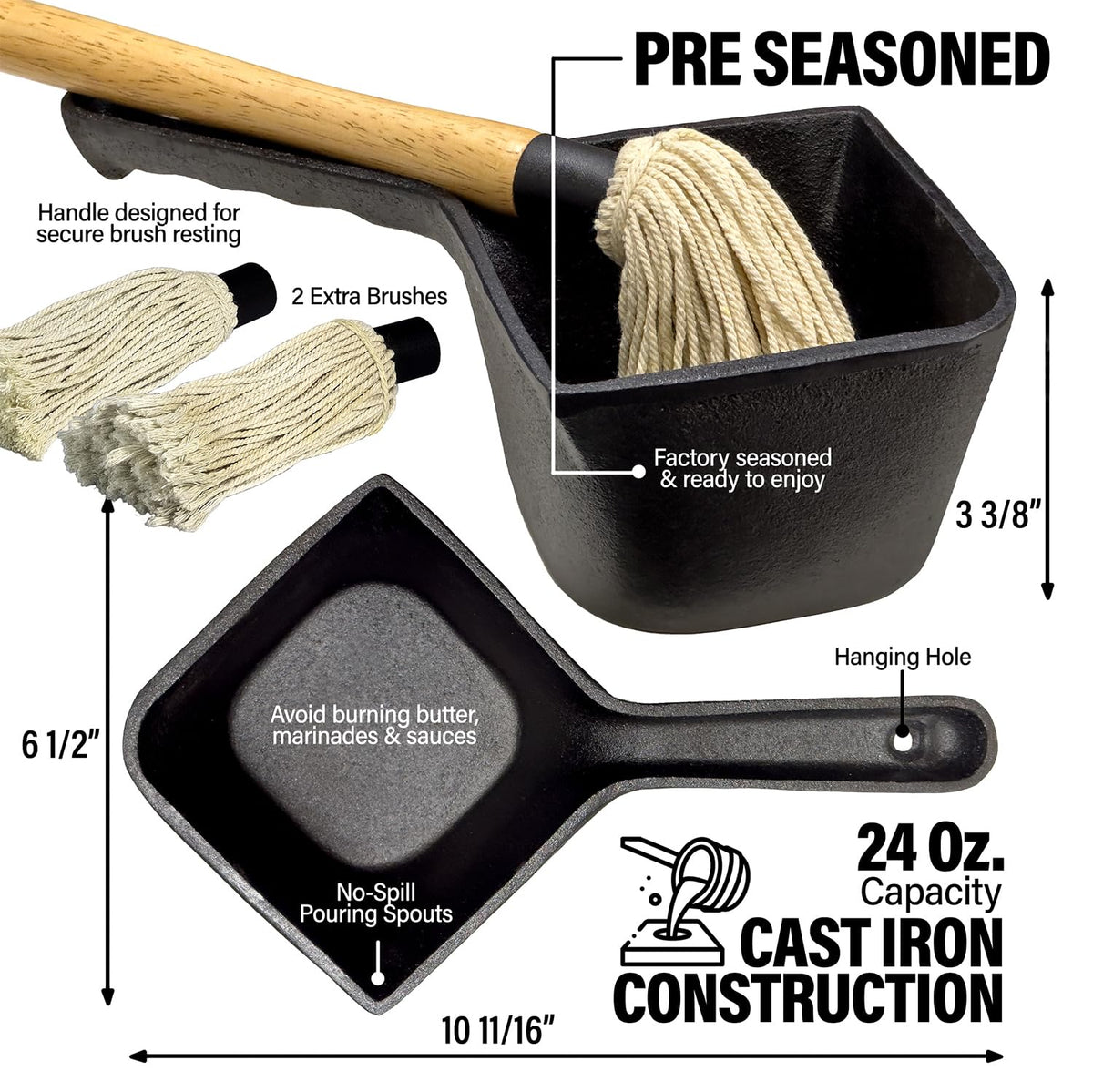 Shop Square 18-inch BBQ mop brush reaches every grill edge for even sauce.