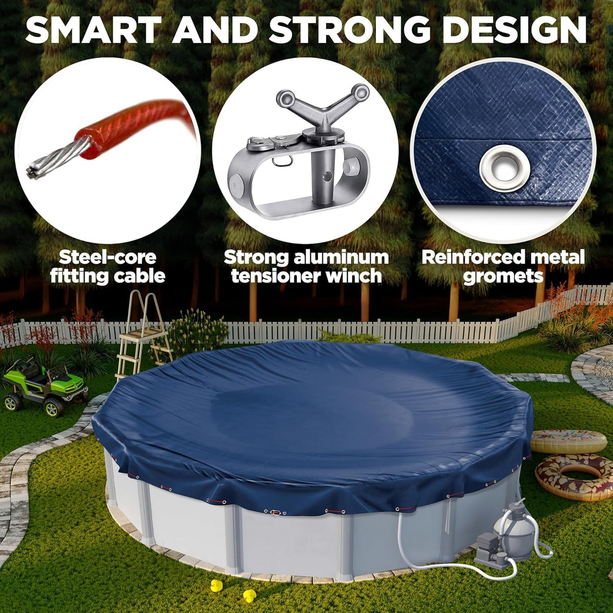 Shop Square 18ft round pool cover durable-mesh emphasizes strength against harsh conditions.
