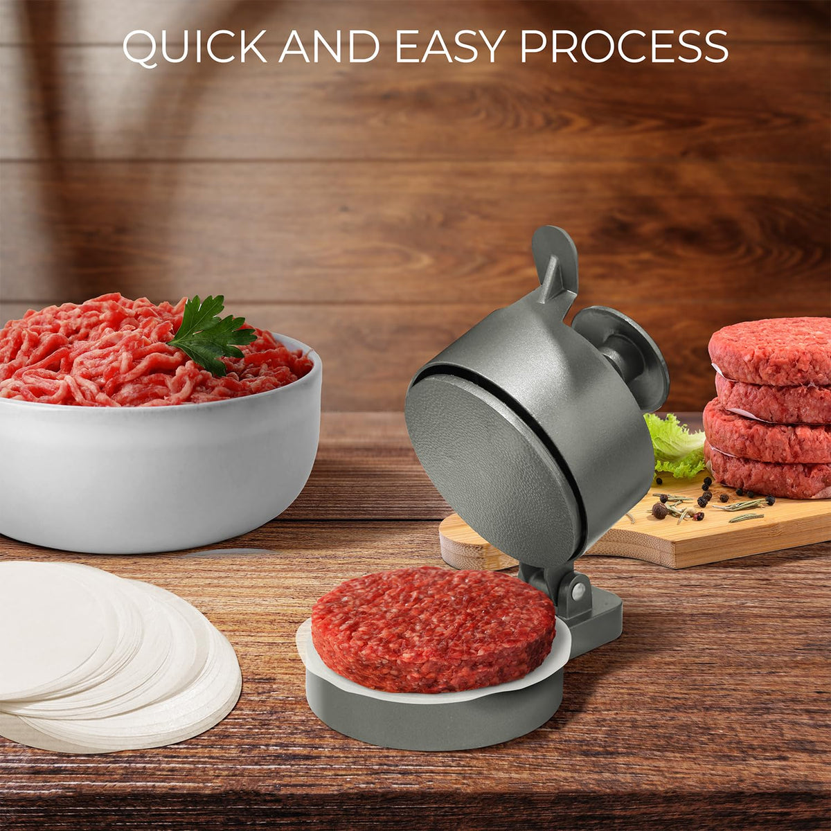 Shop Square Burger Press forms patties with uniform shape.