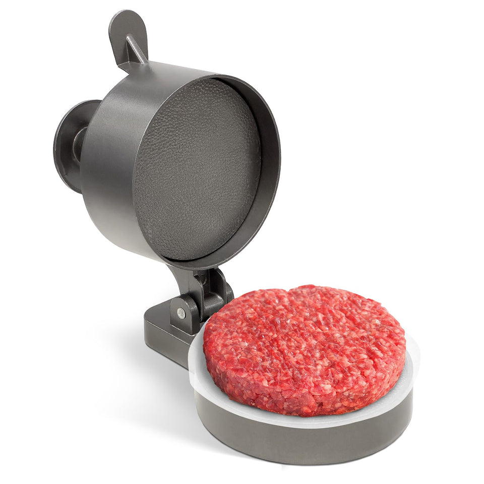 Shop Square Burger Press overview shows a compact tool for consistent patties.