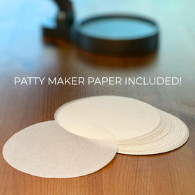 Shop Square Burger Press includes patty paper for neat shaping.