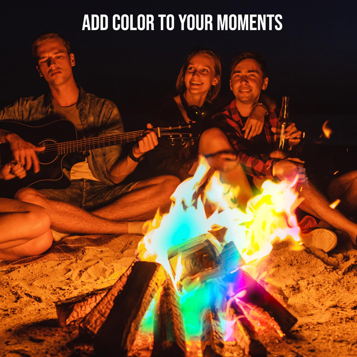 Family around campfire enjoying Shop Square Fire Dazzle color show