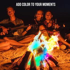 Family around campfire enjoying Shop Square Fire Dazzle color show