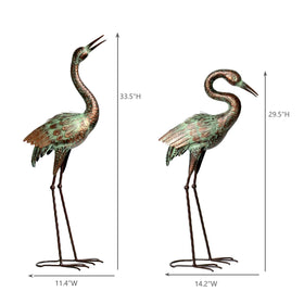Shorayn metal crane statue for yard adds focal interest near ponds.
