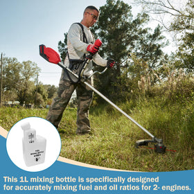 Showingo portable 1L bottle suited for lawn care, trimming, and cutting jobs.