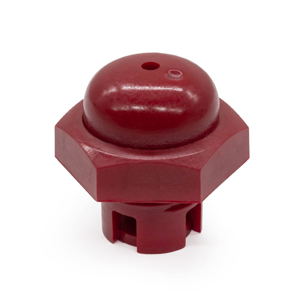 Showingo oil fill cap red compatible with 2SF offering leak-free top-offs.