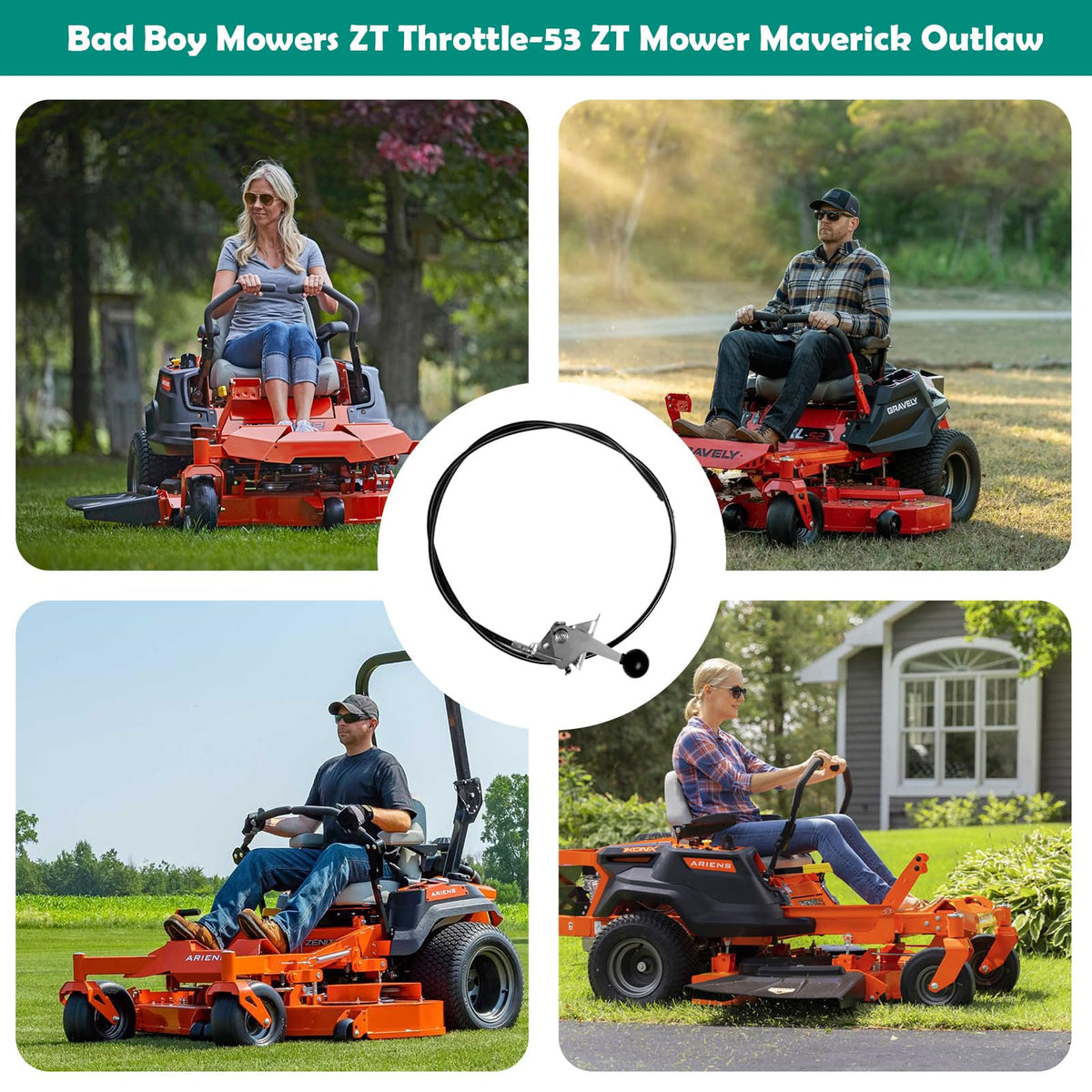 Showingo throttle cable in action on a lawn during cutting.