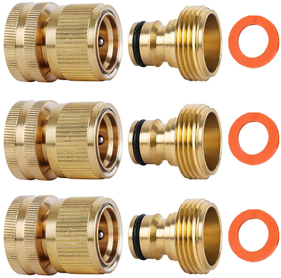SHOWNEW quick-connect brass fittings for fast, leak-free hose setups.