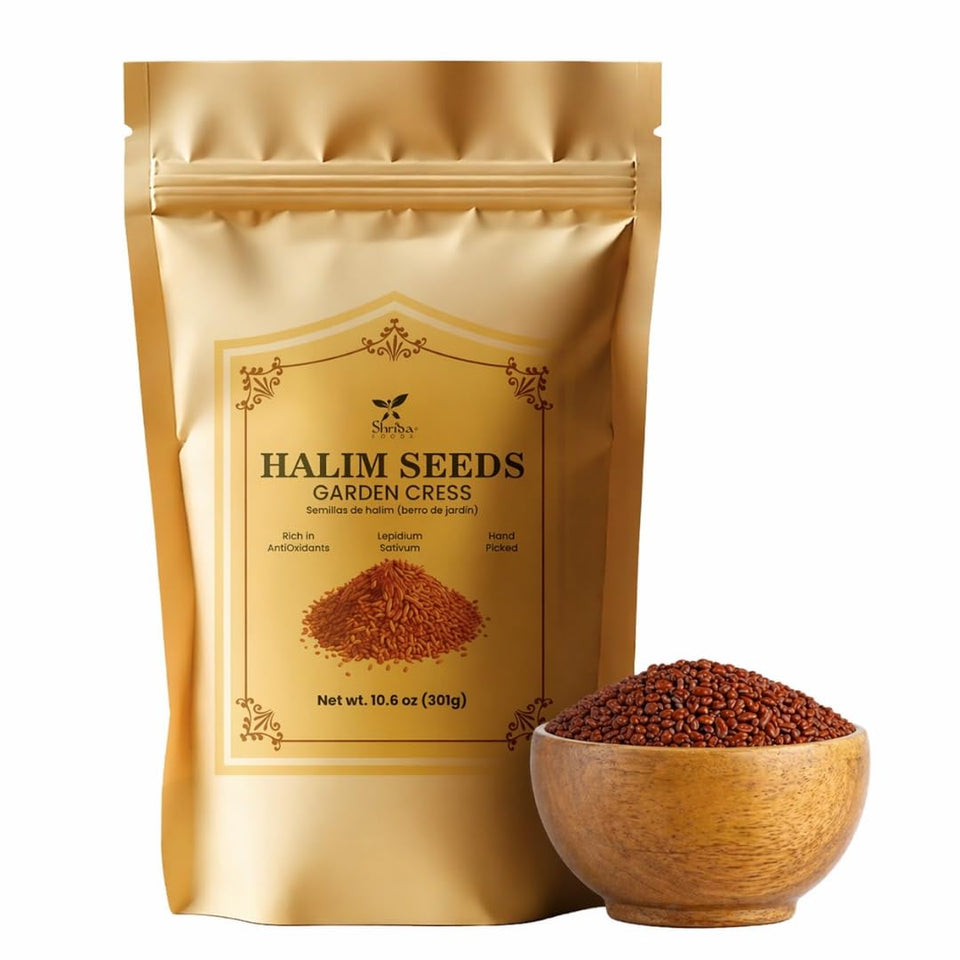 Shrida Foods halim seeds in a garden-cress bag for pantry-ready nutrition.