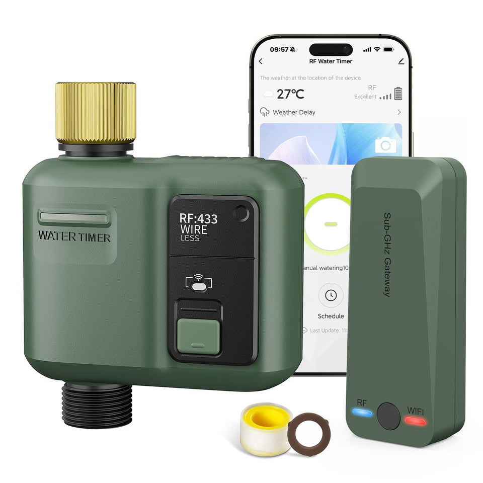 Shrivee wifi water timer on garden hose enables remote watering control